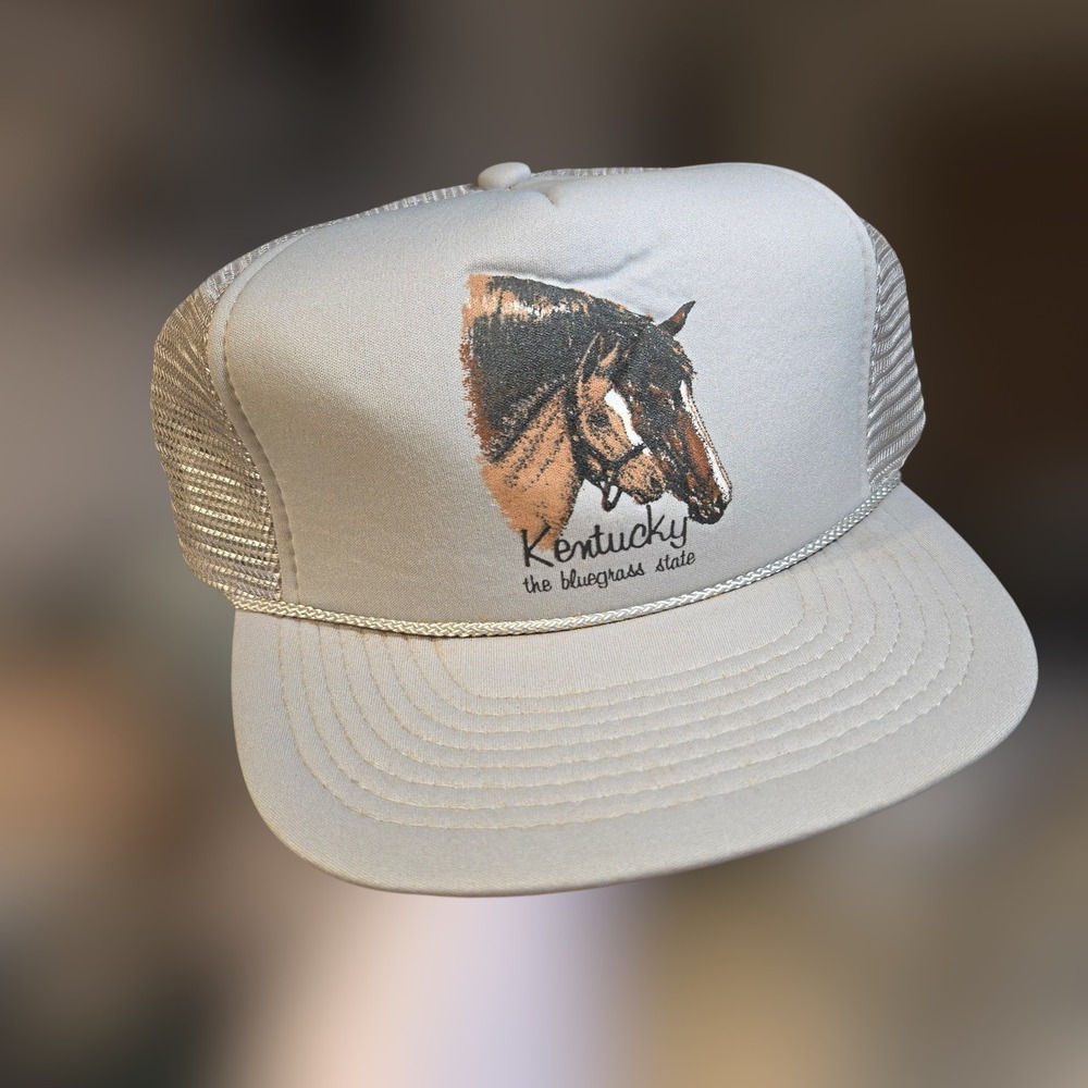VTG Headlines Kentucky Horse Hat Roper OSFA Trucker Gray Derby Bluegrass State